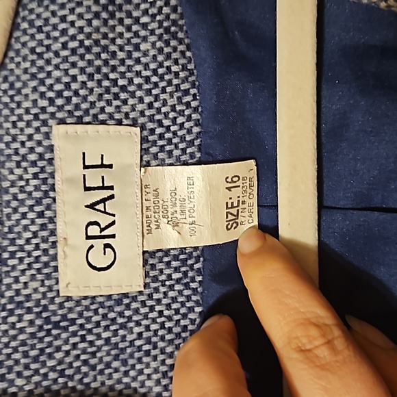 Women's Graff Vintage Houndstooth size 16 blazer zipper front w Faux pockets - Picture 3 of 6